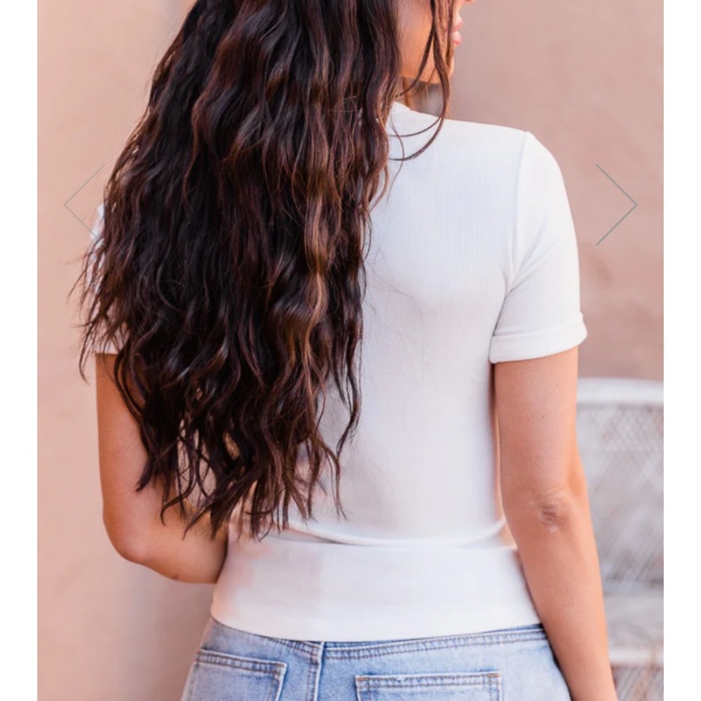 💕White S/S Ribbed Top Med New - Picture 5 of 6